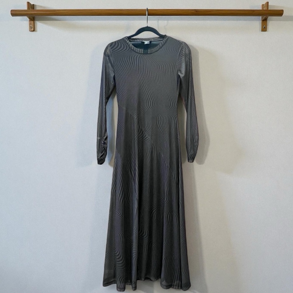 Rachel Zoe XS Boho Luxe Mesh Midi Dress, Sheer Sleeves, Layered Wave Print, NWOT